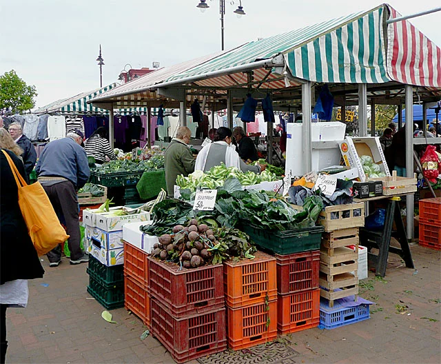 Légumes fraîchement récoltés présentés sur un étal de marché local et de saison